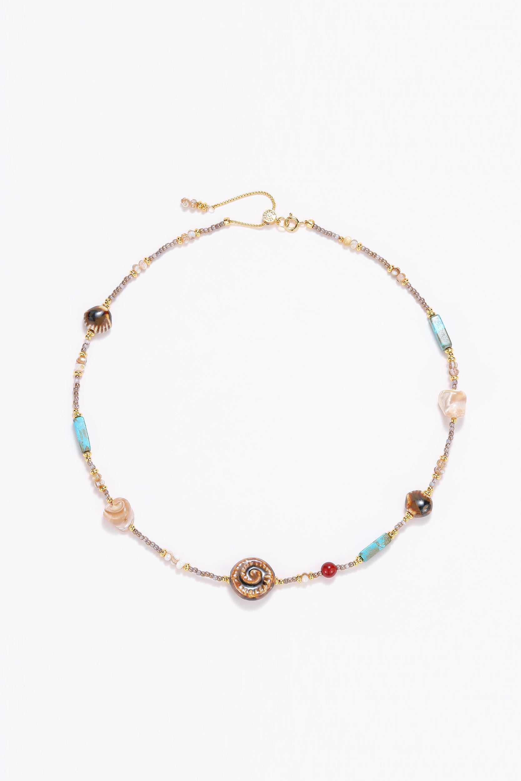 Tide gold-plated and seashell beaded necklace Beige