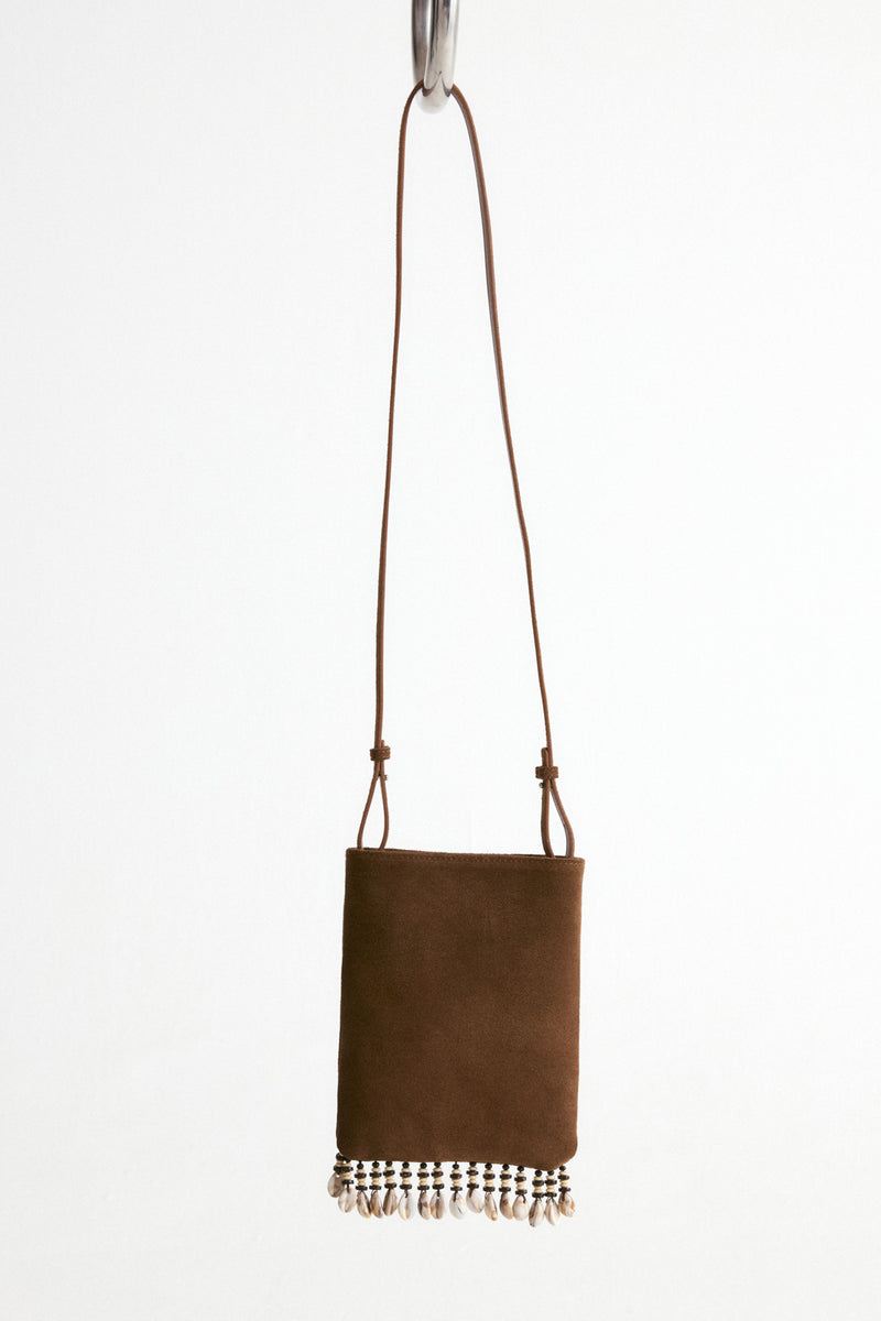 Majorelle Shell Suede Mini Bag-Camel Brown