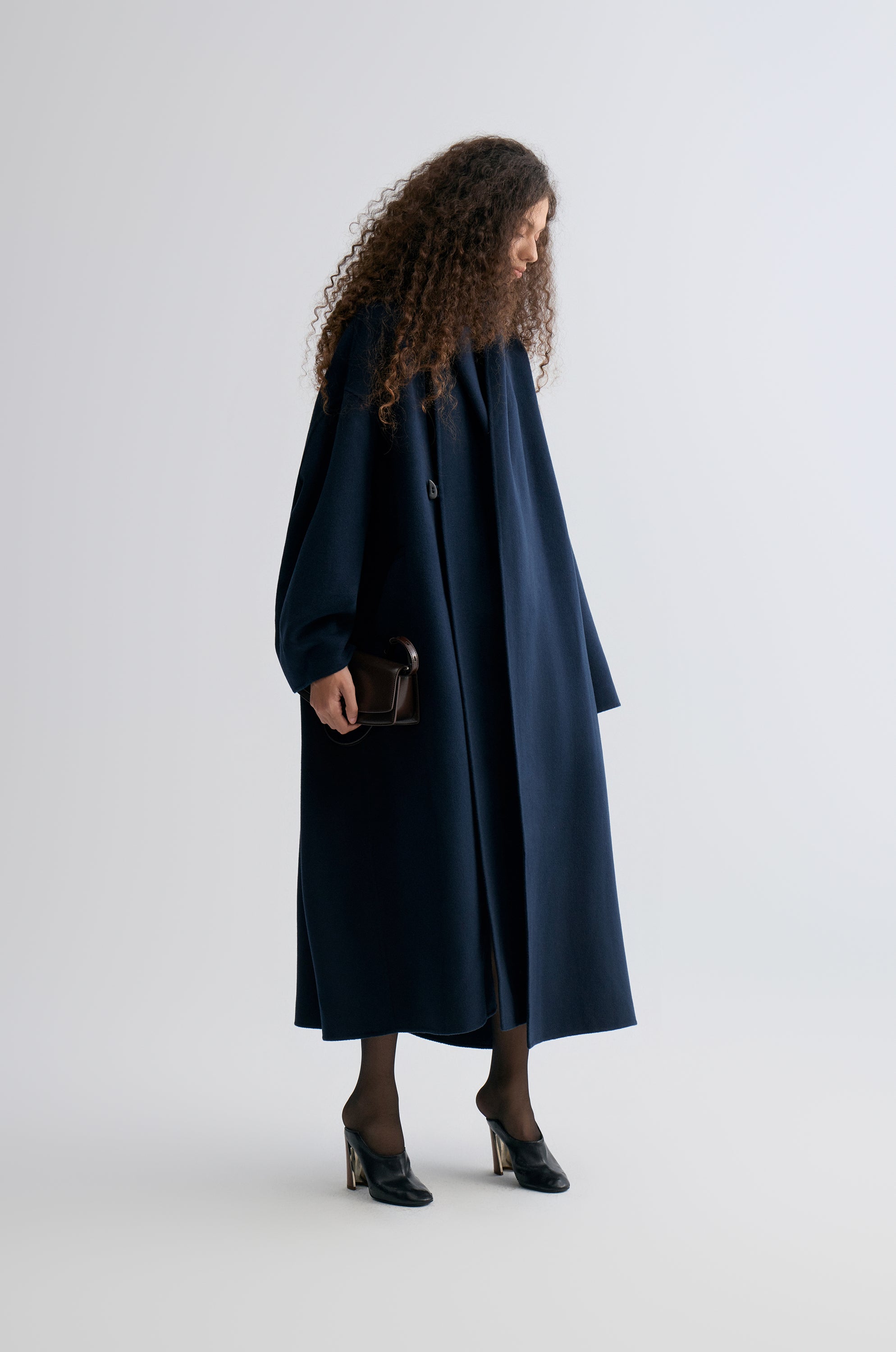 Oversized Double-faced Scarf Coat Navy