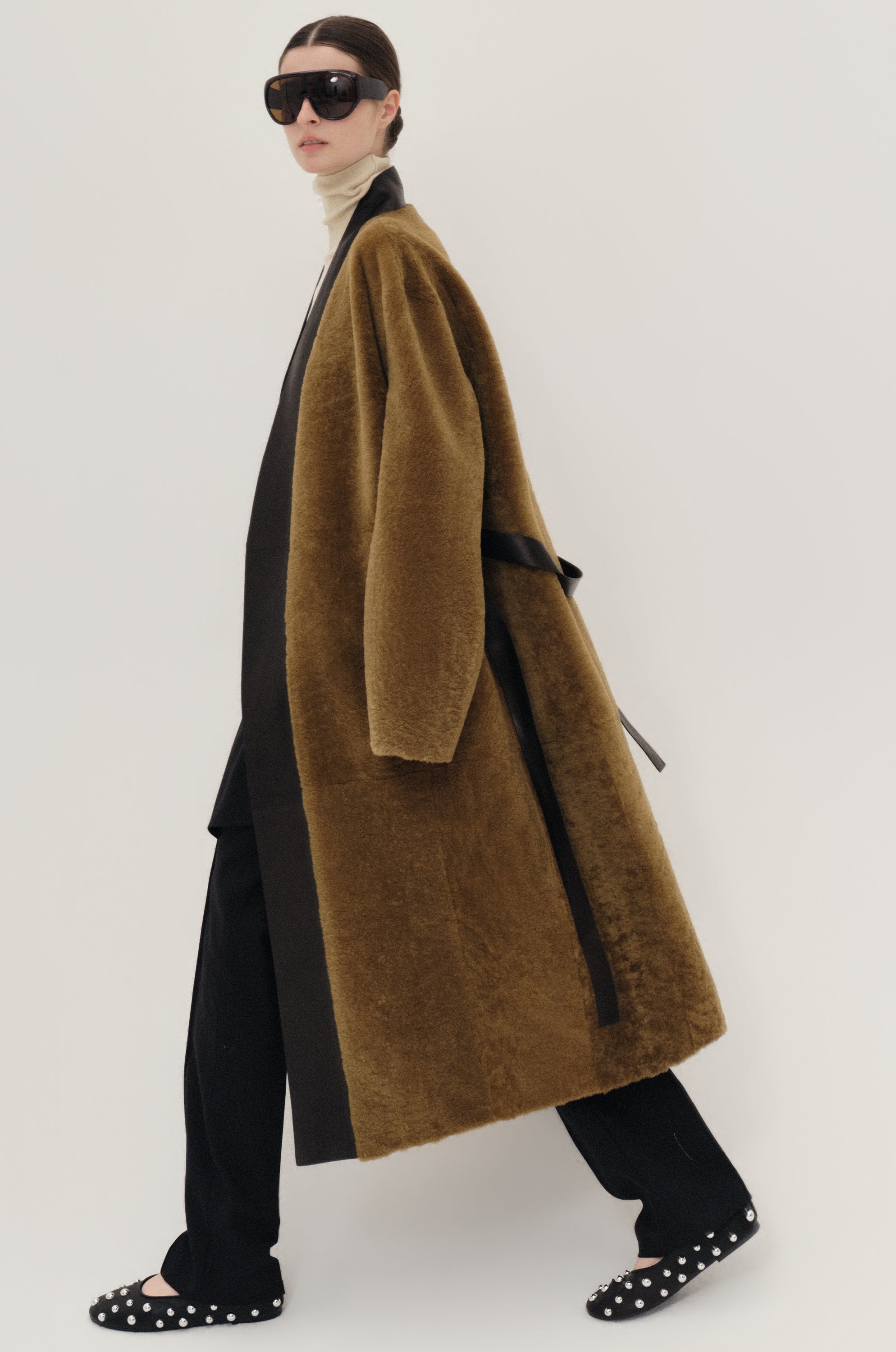 Cléo Shearing Robe Coat Tabacco/ Black
