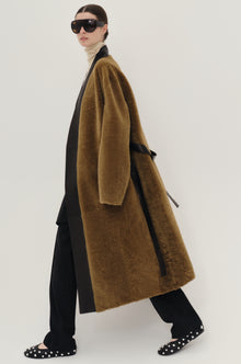 Cléo Shearing Robe Coat Tabacco/ Black