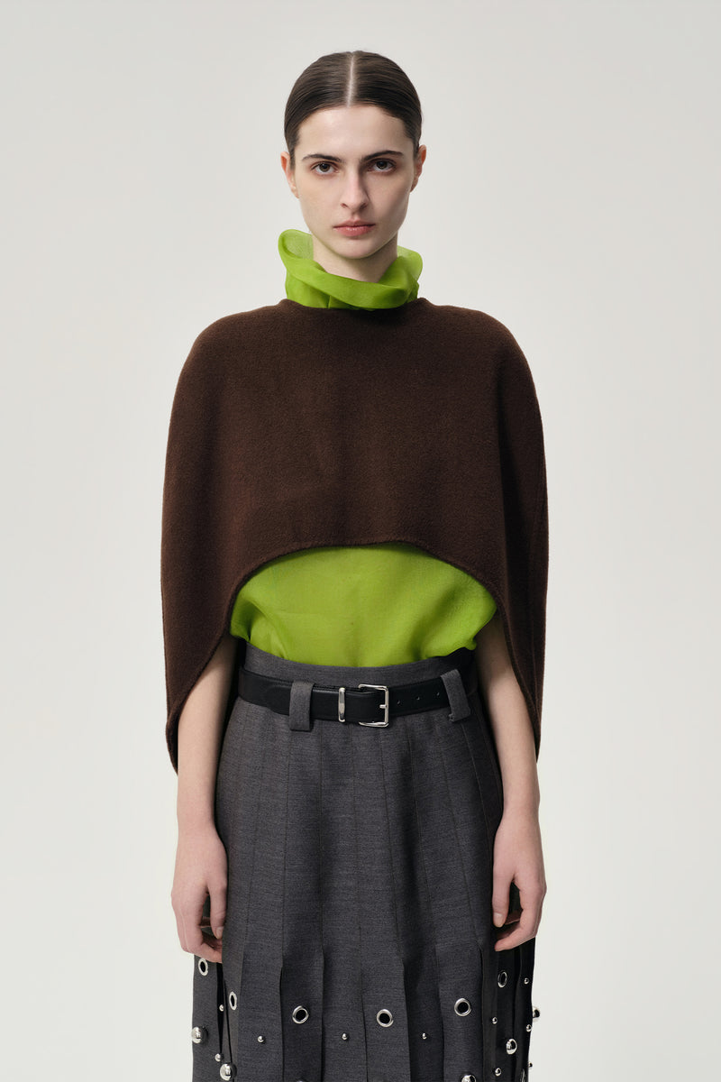 Opera Double-faced  Wool Cape Top Chocolate Brown