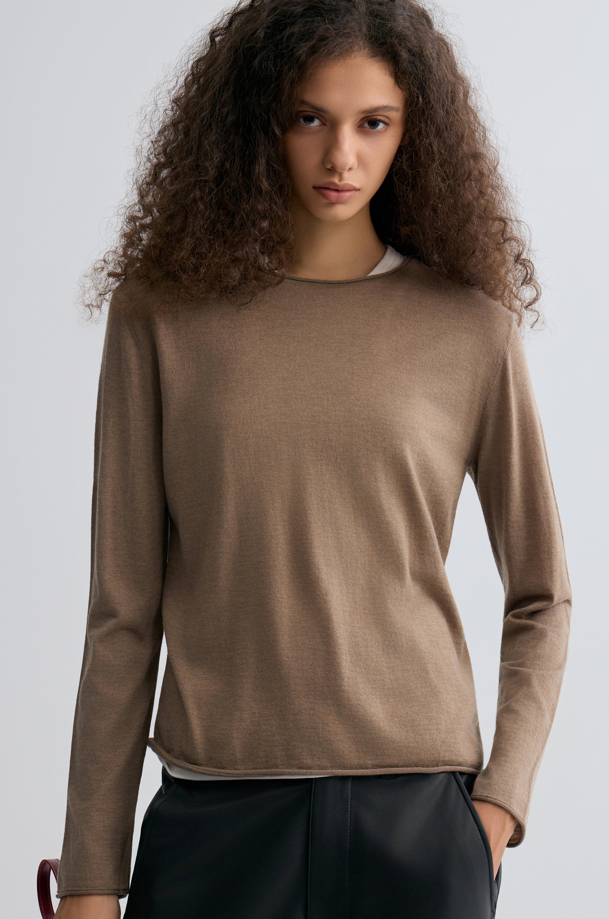 Cloudlike Knit Soft Crewneck Taupe Melange