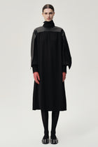 Leather Gathered Dress Black