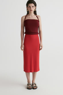 Rib Two-tone Skirt-Red
