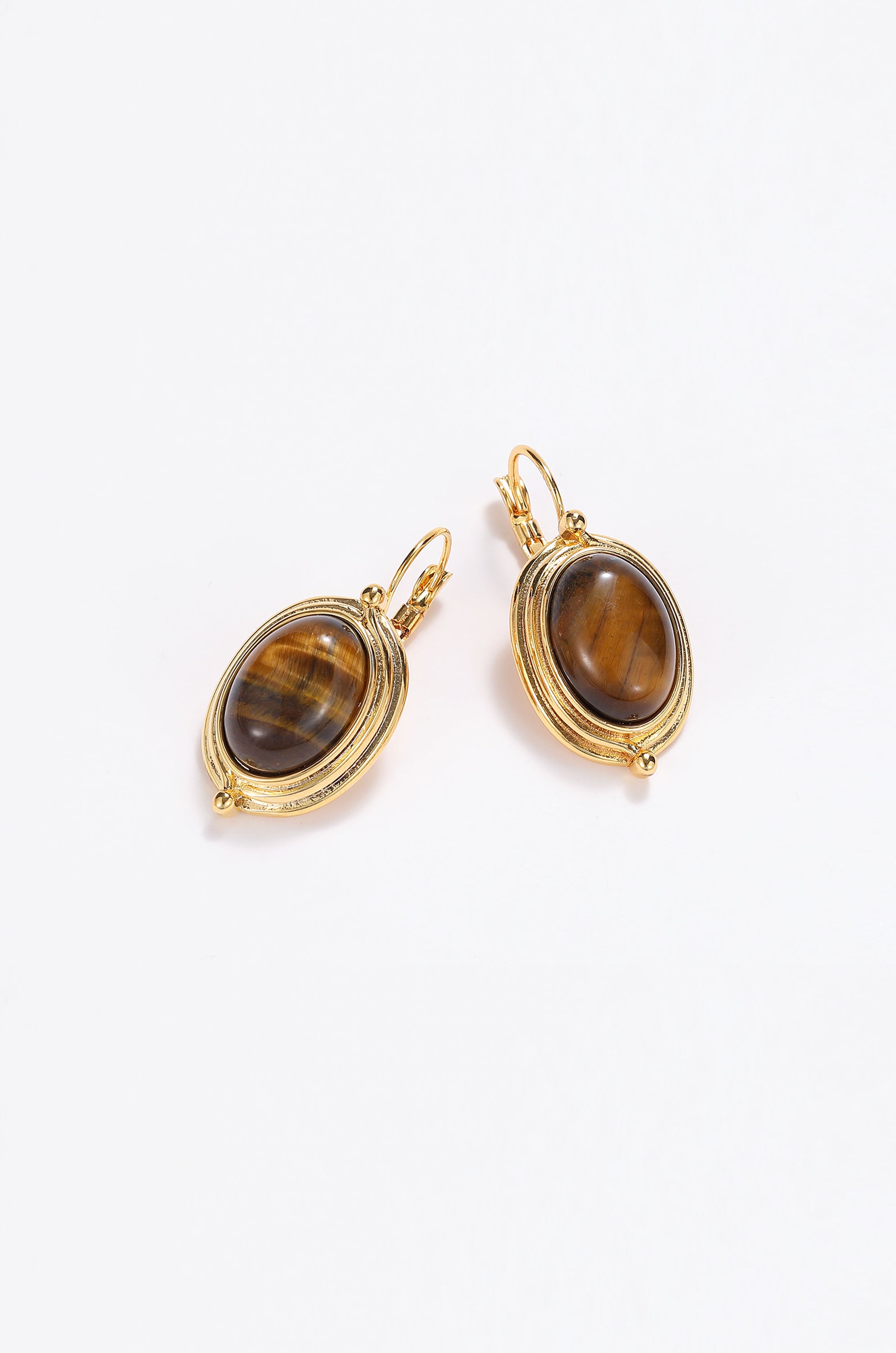 Gold-tone tiger's eye drop earrings