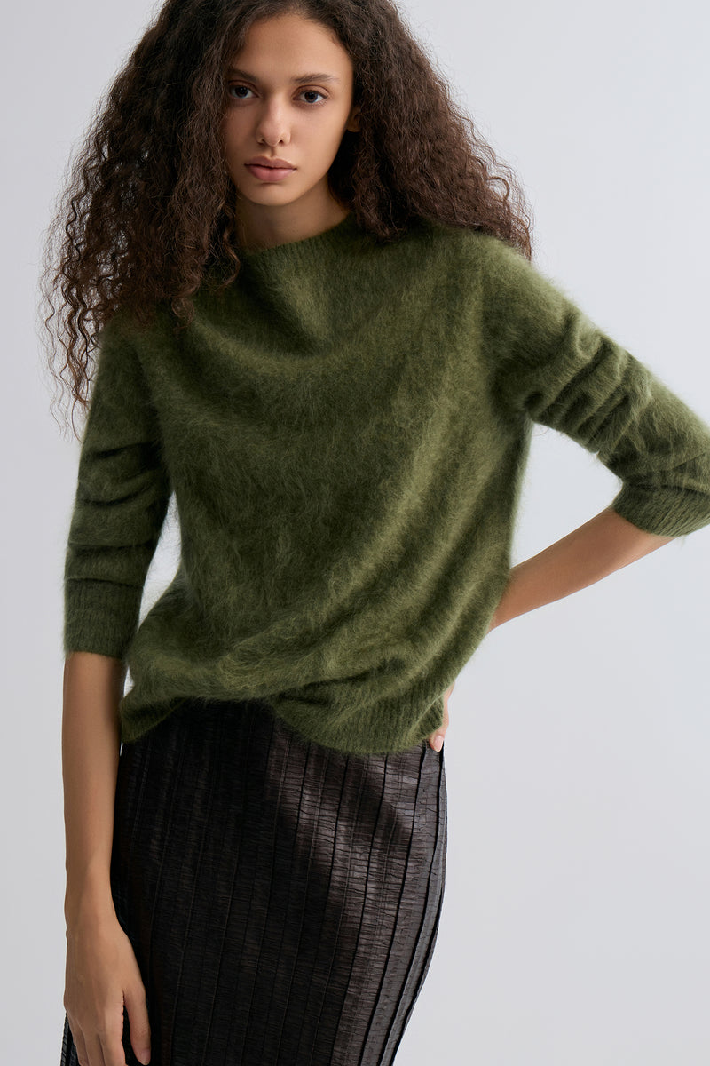 Plush Boxy  Brushed Cashmere Sweater Moutain Green