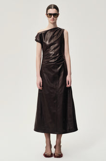 One-shoulder Draped Lambskin Dress Rum