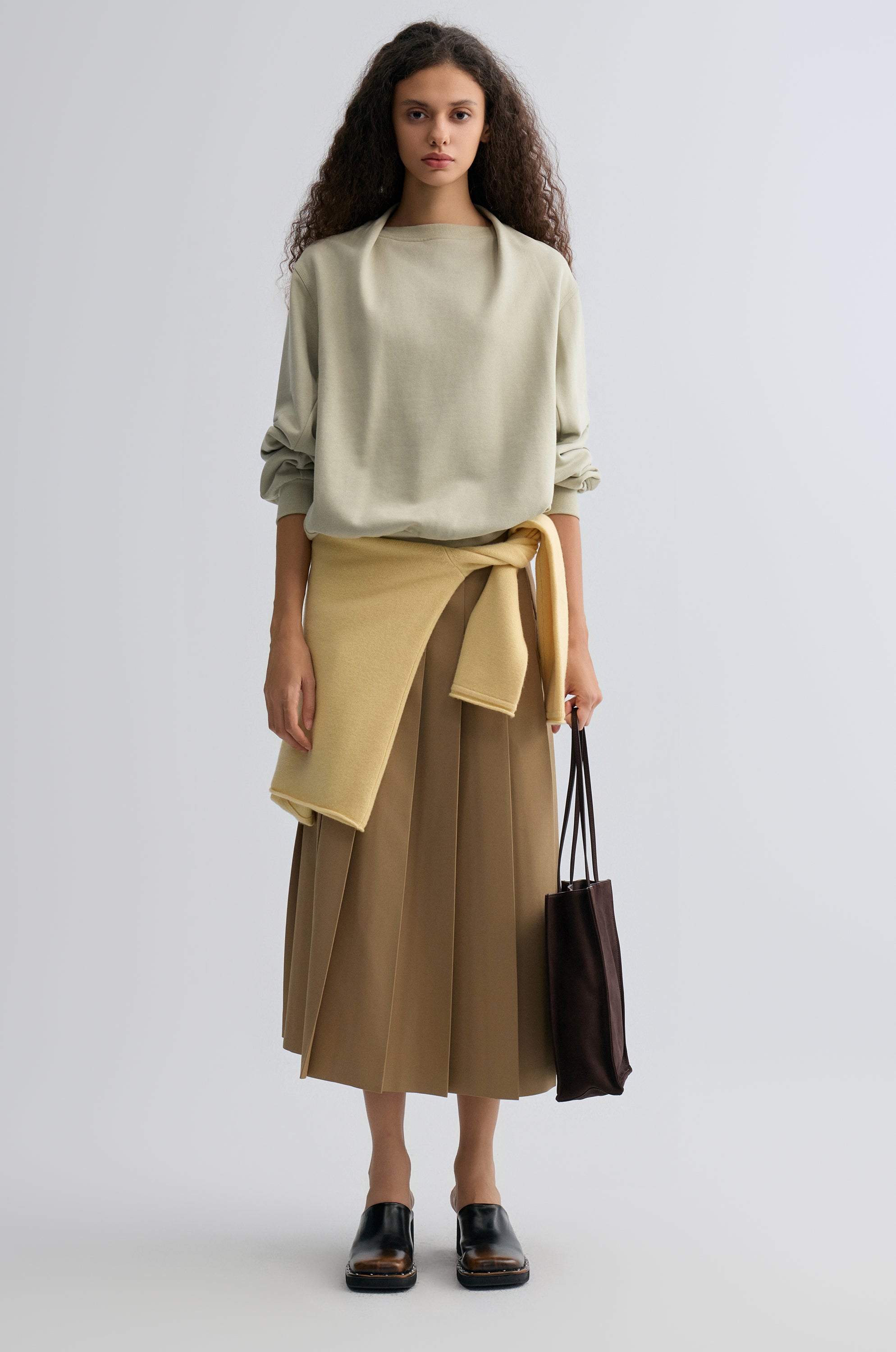 Cotton Panelled Sweater Stone Green