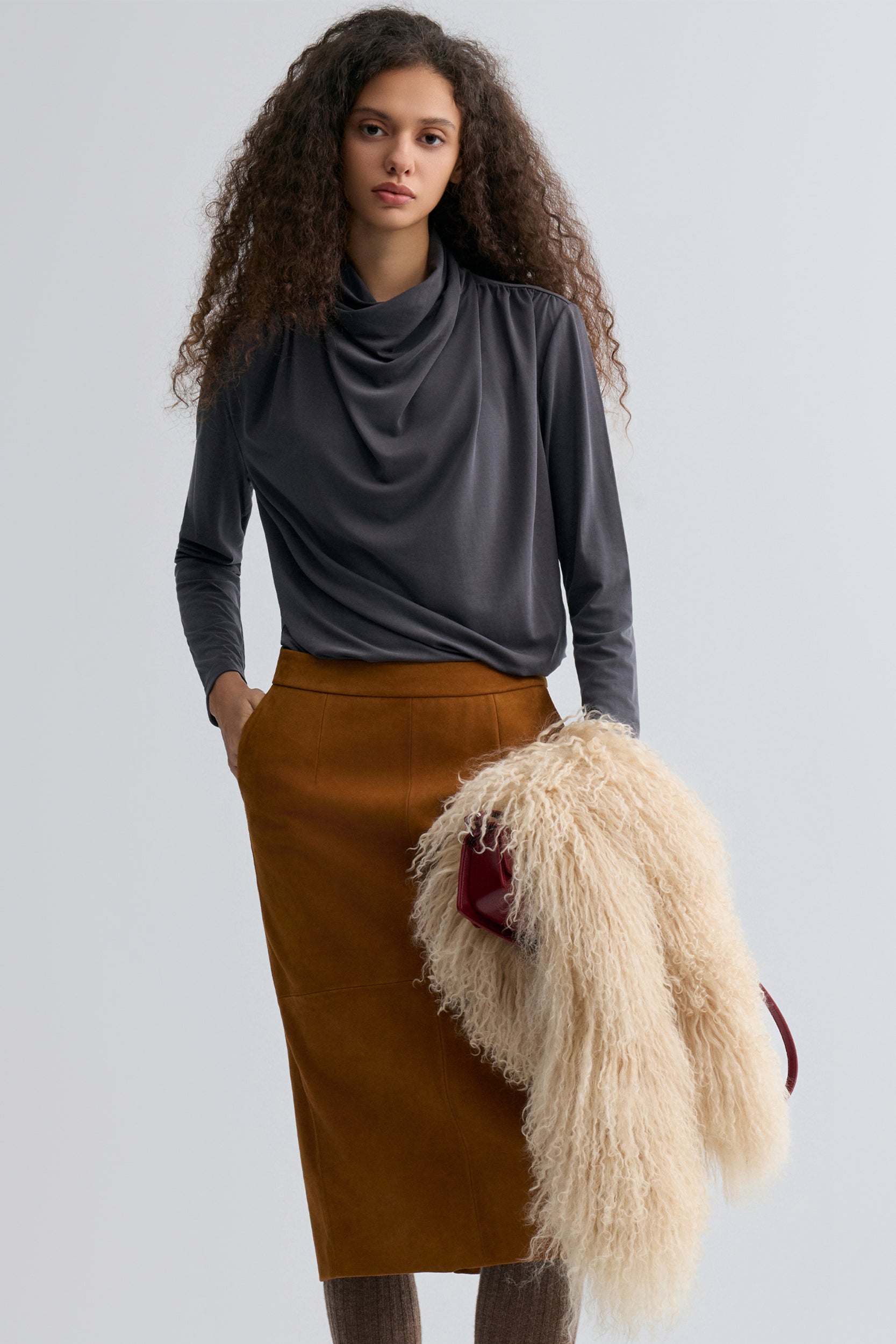 Cowl Jersey Top Heather Grey