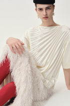 Asymmetrical Pleated Blouse Ecru