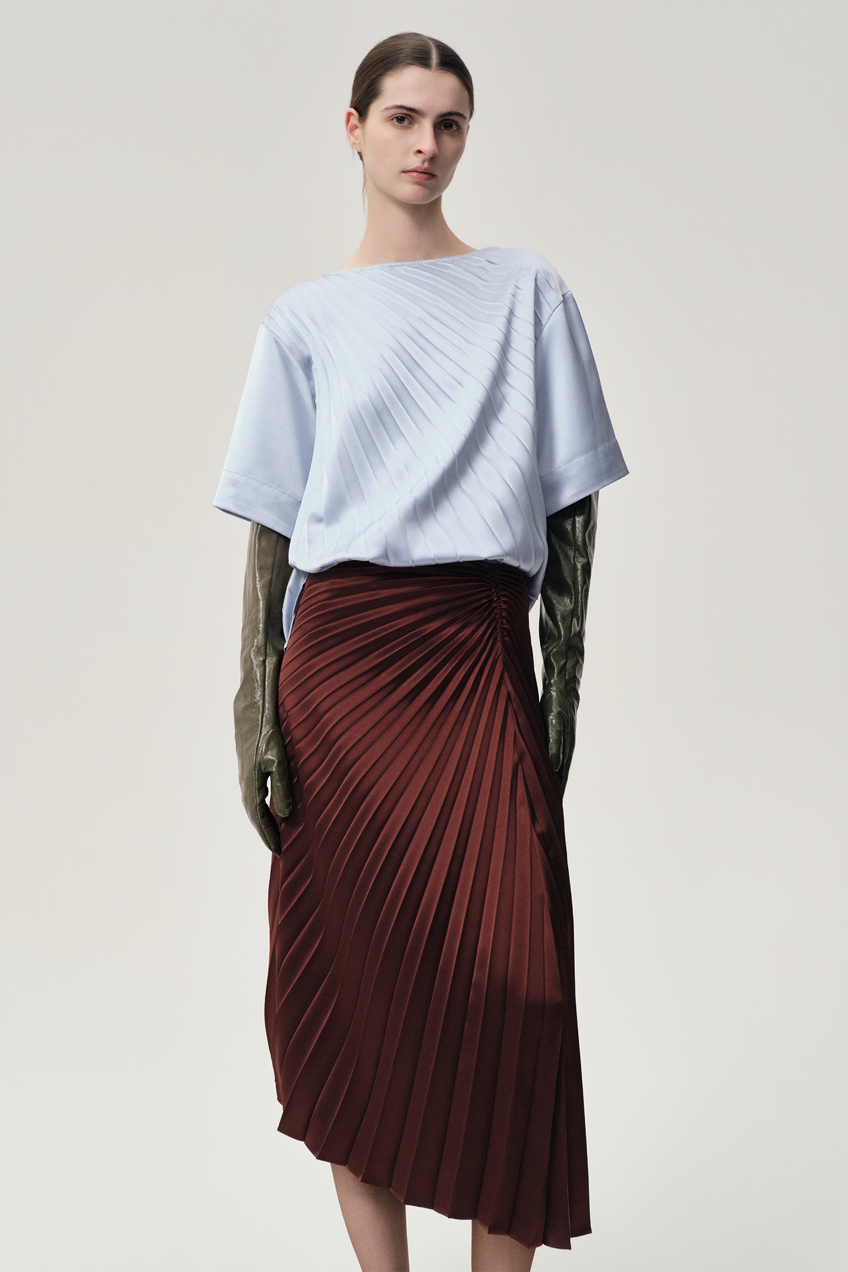 Asymmetrical Pleated Blouse Light Blue