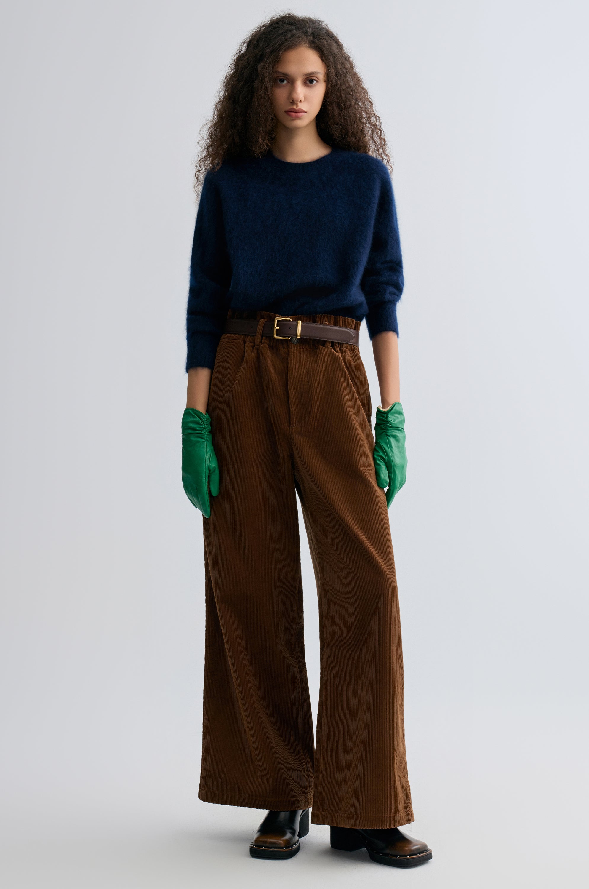 Corduroy Wide-leg Trousers Cocoa Brown