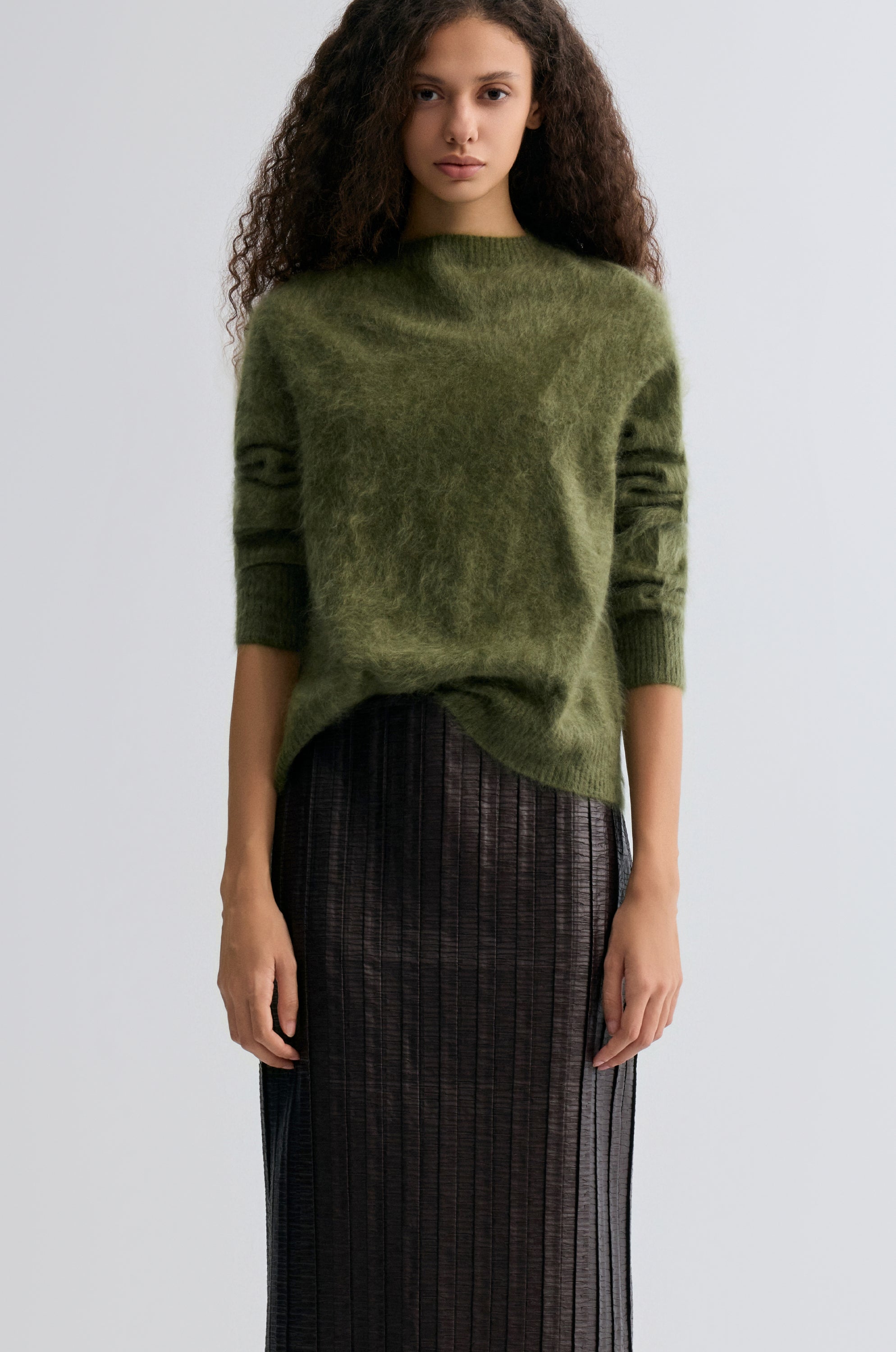 Plush Boxy  Brushed Cashmere Sweater Moutain Green