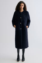 Clara Collarless Coat Dark Blue