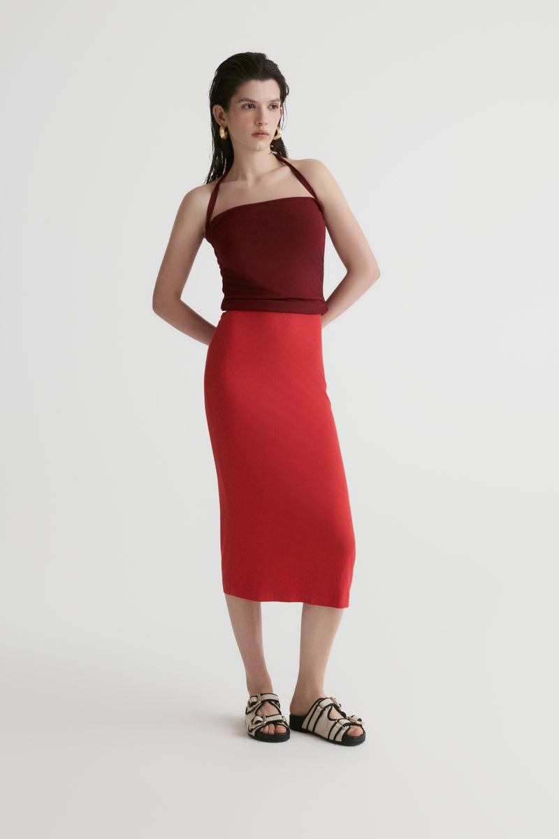 Rib Two-tone Skirt-Red