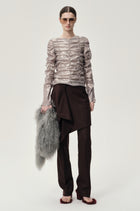 Metallic Silk Elastic Gathered Blouse Silver