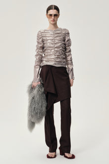 Metallic Silk Elastic Gathered Blouse Silver