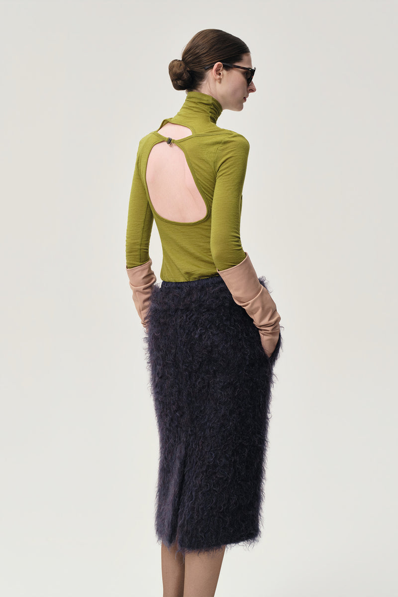 Open-back Wool Jersey Top Olive Green