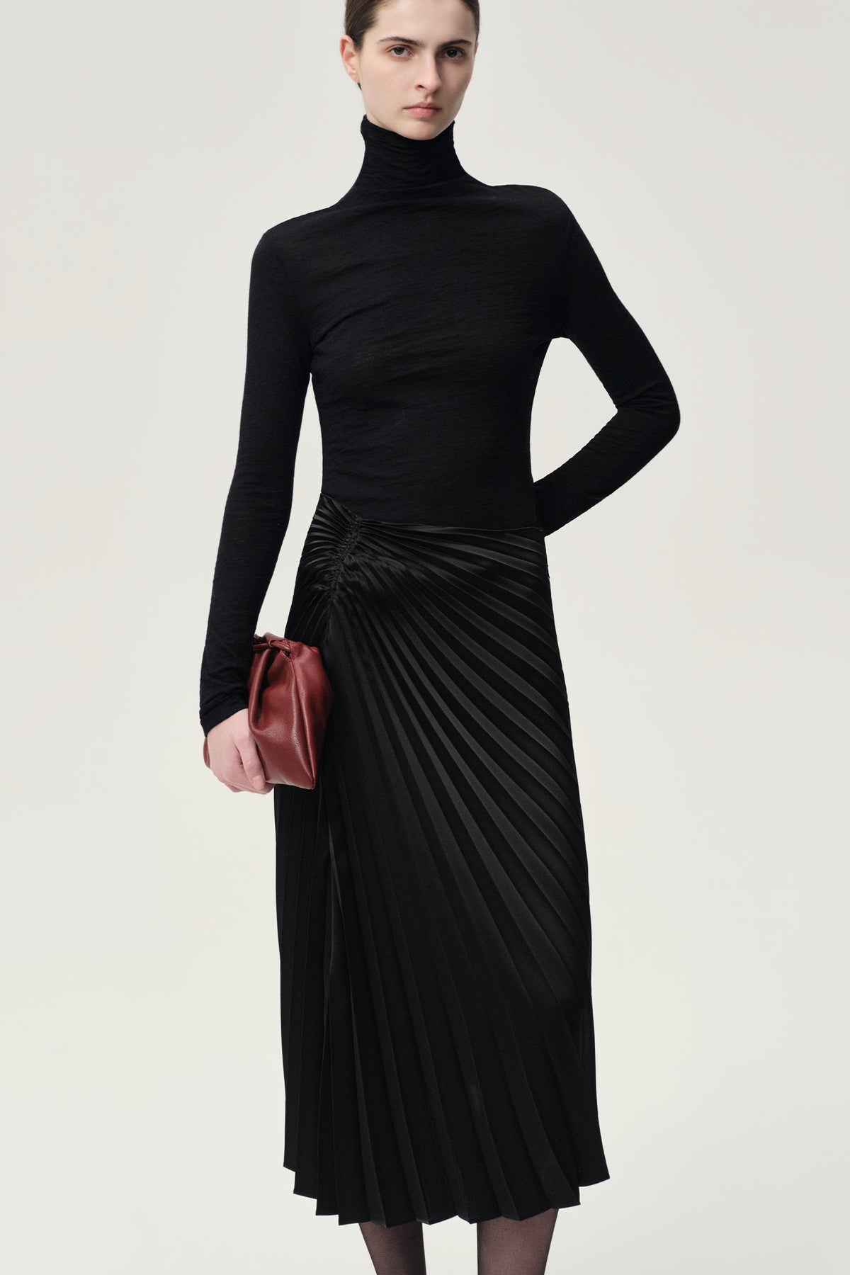 Asymmetrical Pleated Skirt Black