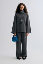 Boxy High Neck Wool Sweater Grey Melange