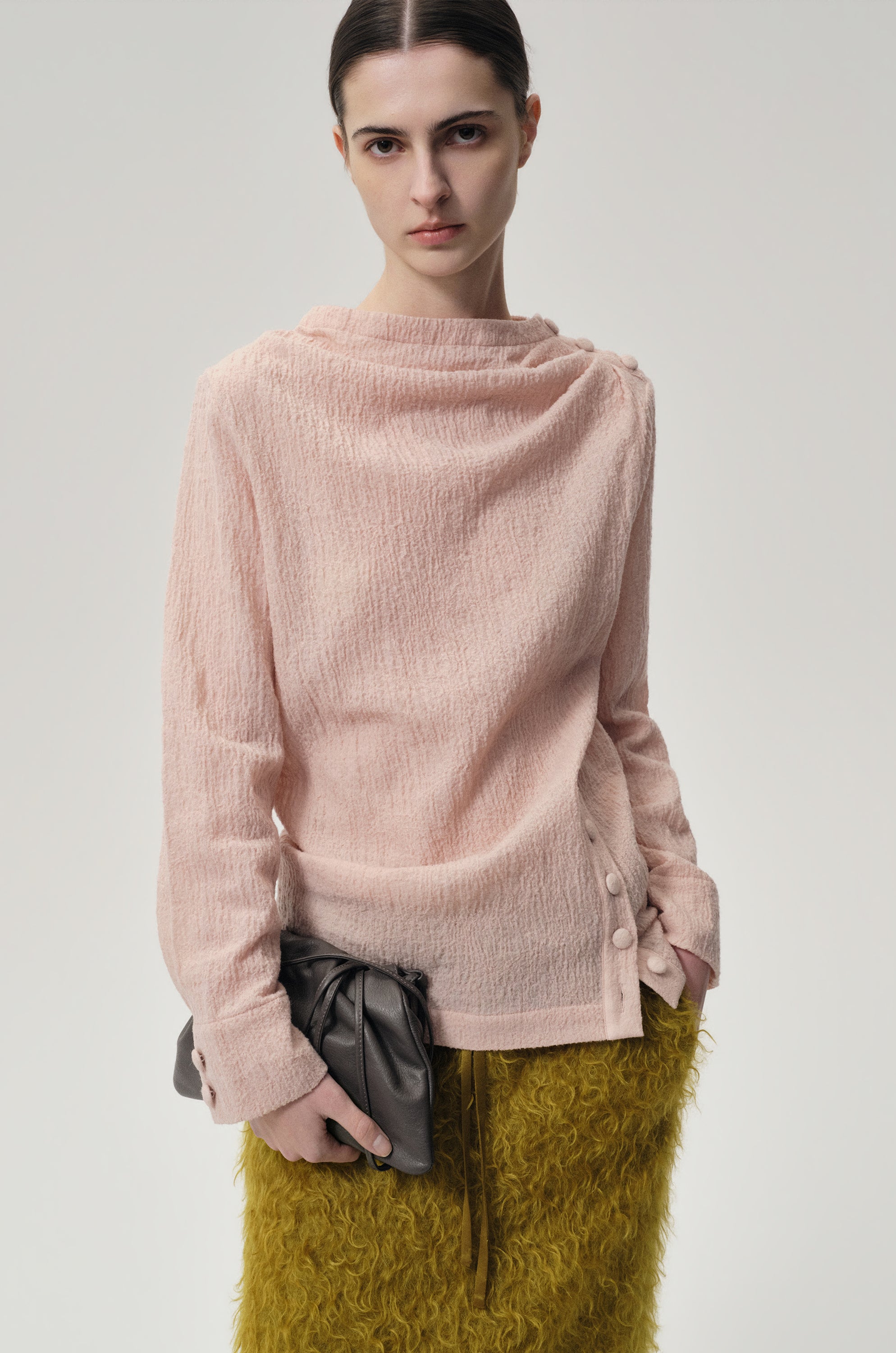 Draped Wool-blend Top Rose
