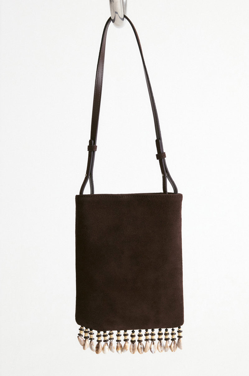 Majorelle Shell Suede Mini Bag-Chocolate Brown