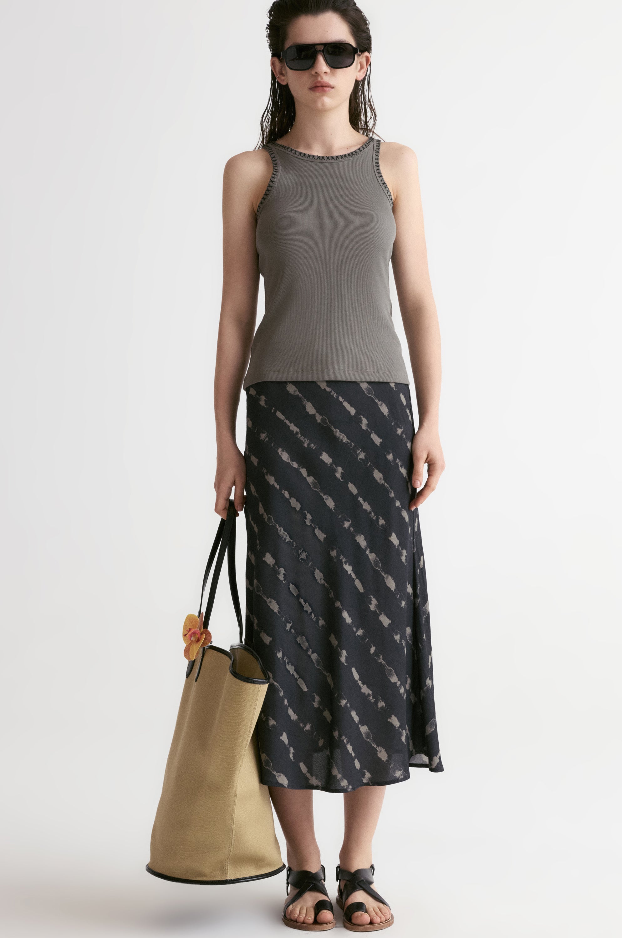 Hand-drawn Stripe Midi Skirt