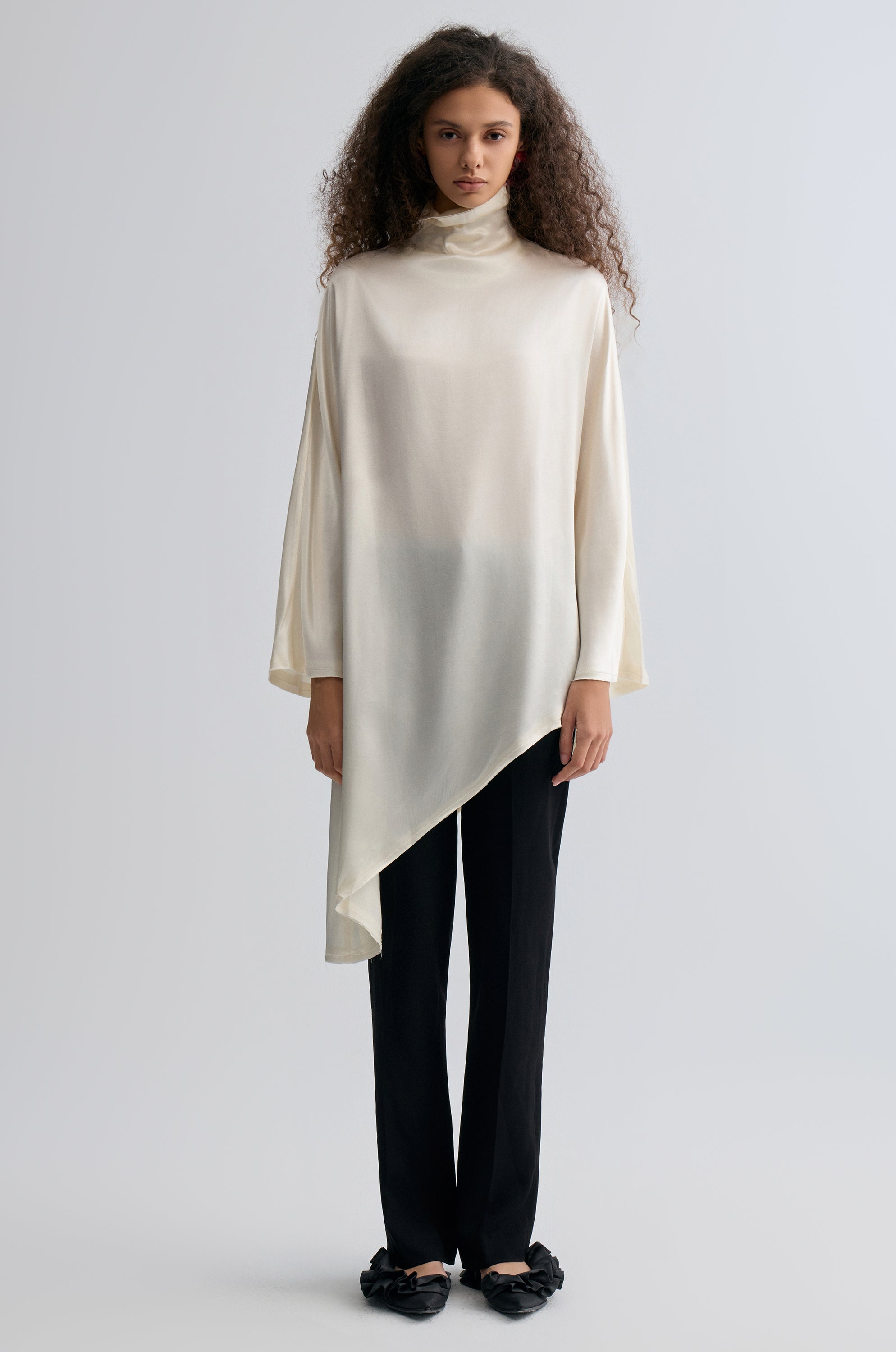 Asymmetric Slouch-neck Blouse Cream