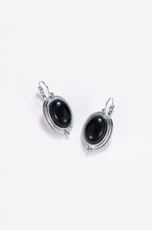 Silver onyx oval drop earrings