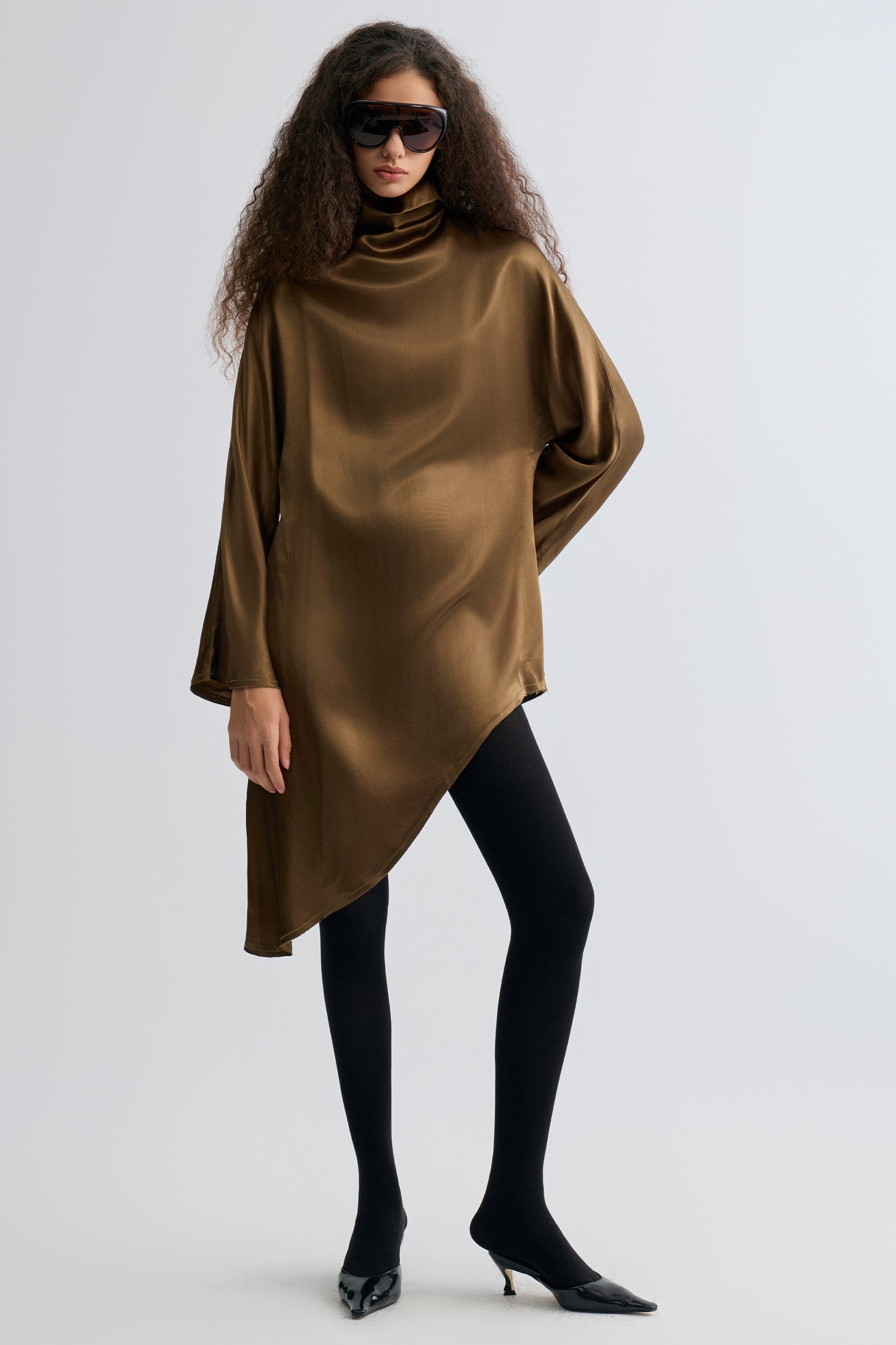 Asymmetric Slouch-neck Blouse Brown | Front Row Shop