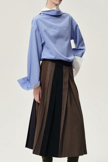 Pleated Color-block Skirt Navy