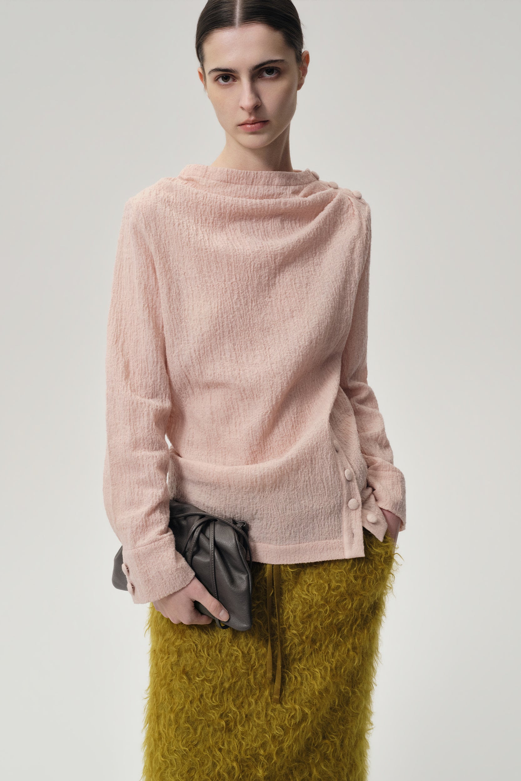Draped Wool-blend Top Rose