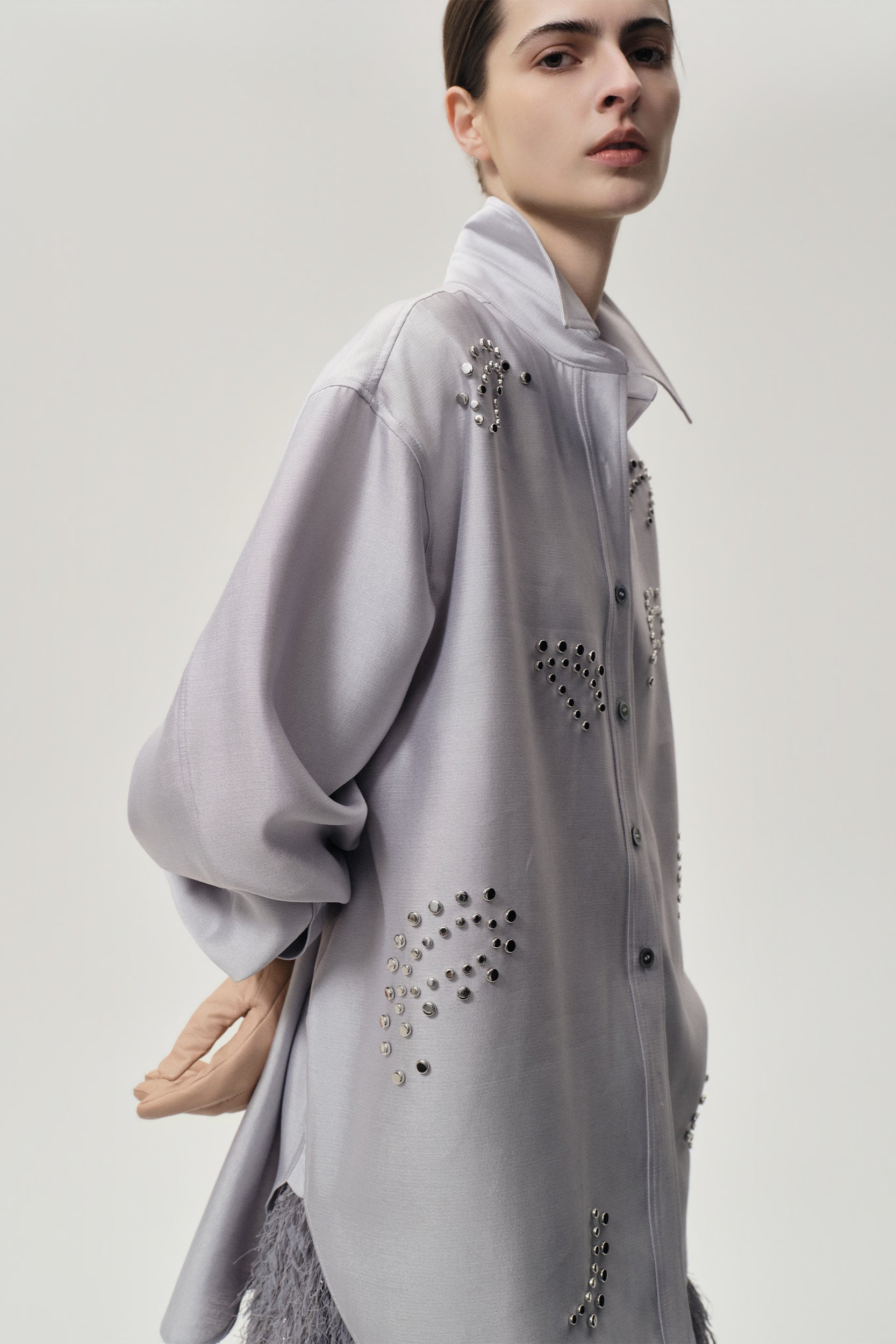 Stud-embellished Shirt Pale Grey