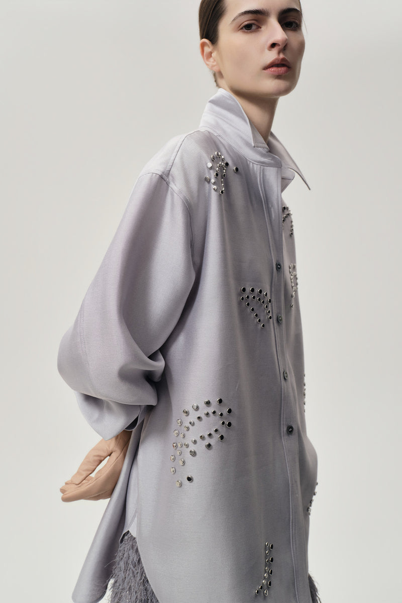 Stud-embellished Shirt Pale Grey