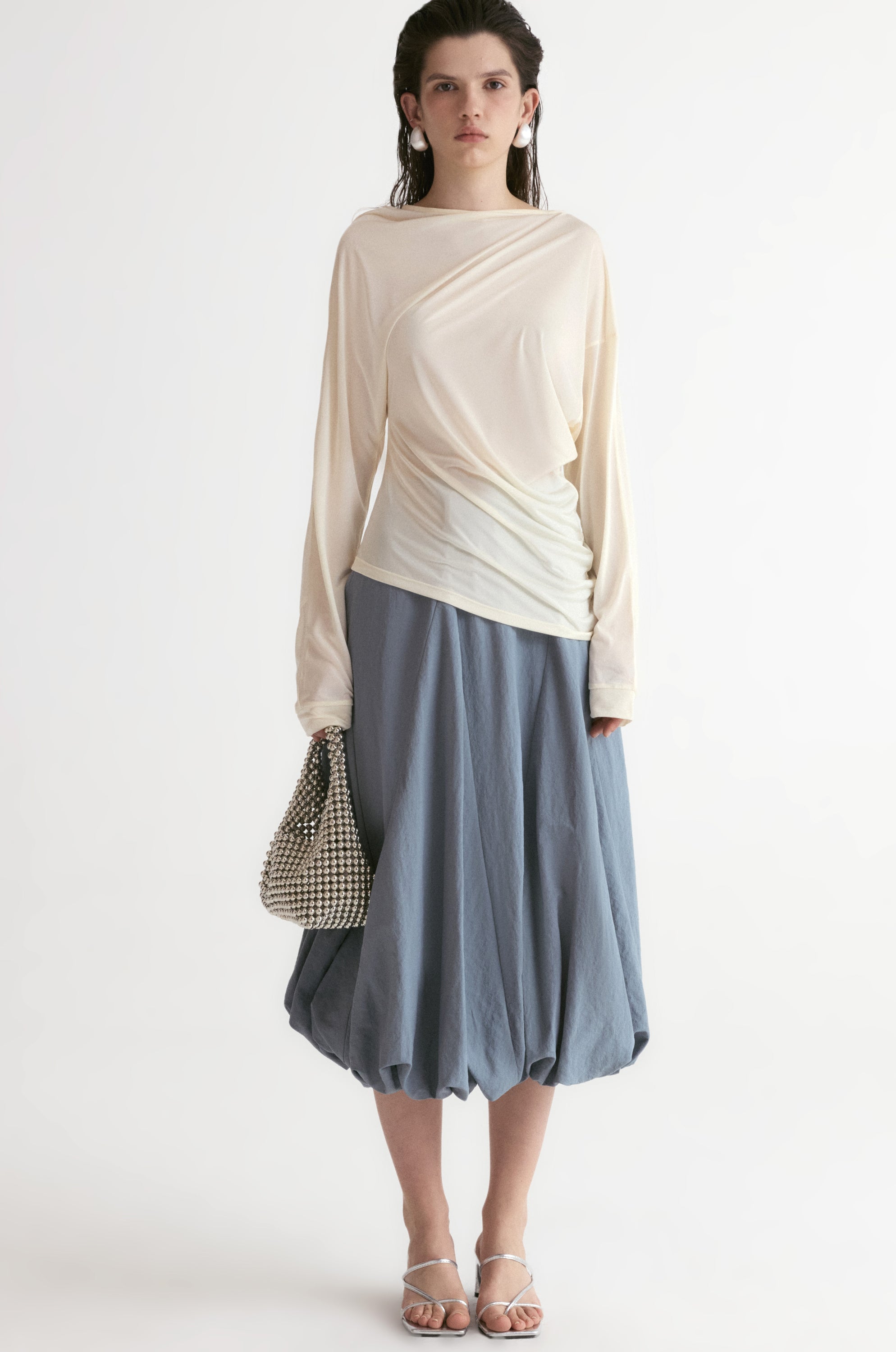 Luma Sheer Draped Top-Vanilla