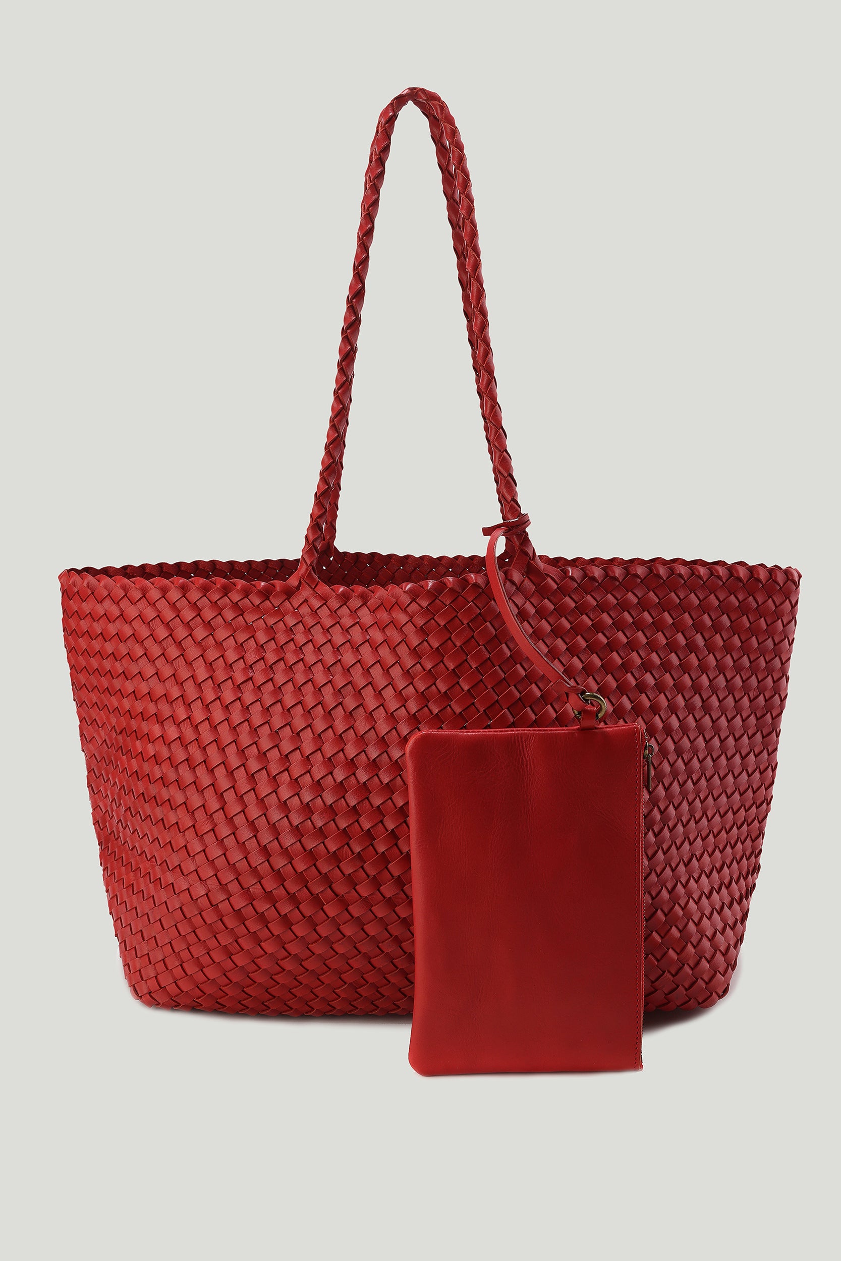 Soleil Woven Large Tote Red