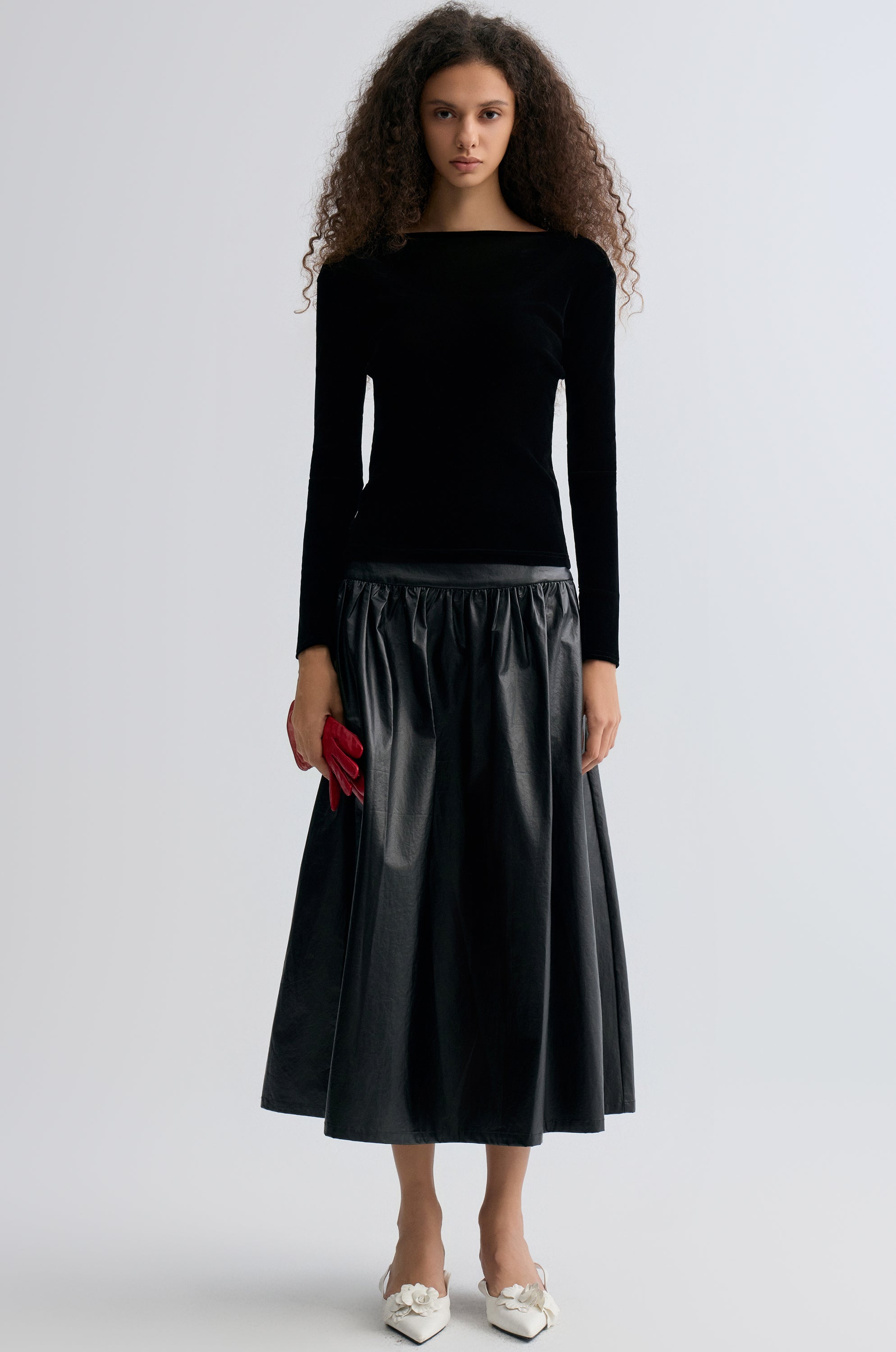 Sheen Velvet Mesh Top Black