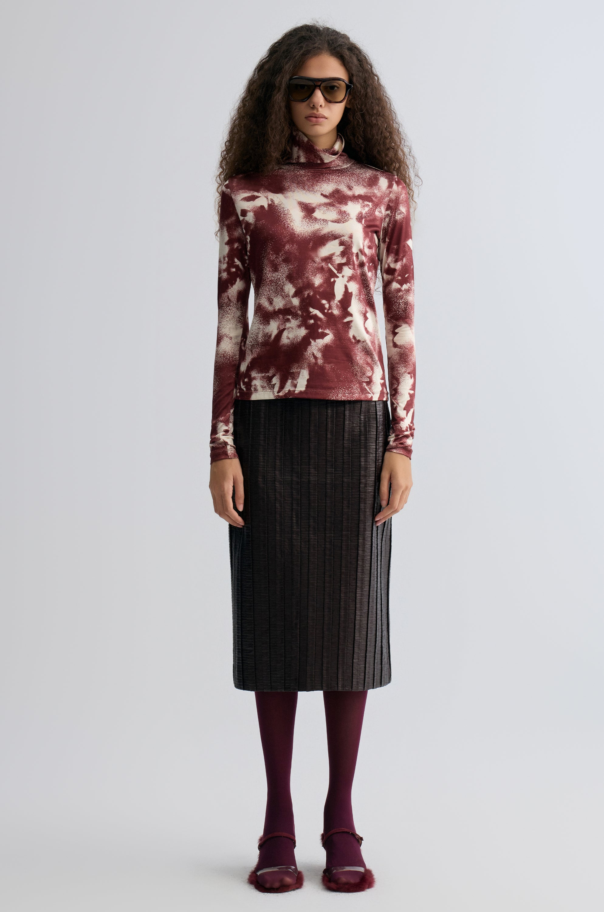 Shadow Long Sleeve Turtleneck Top Cranberry