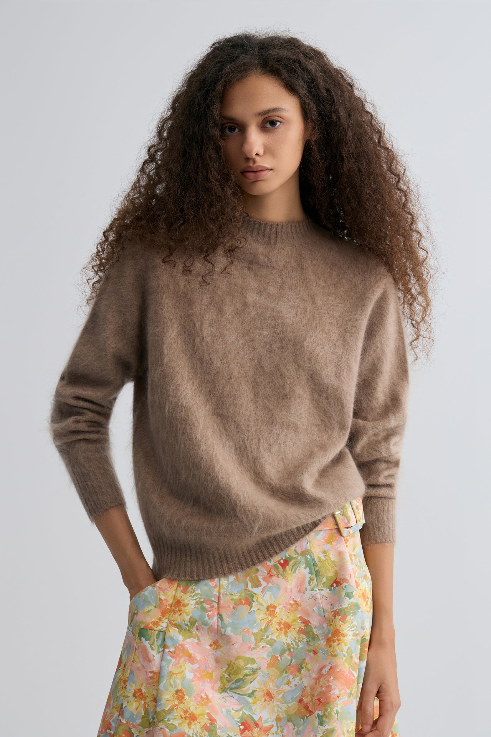 Buttery Boxy Brushed Wool Sweater Truffle Melange