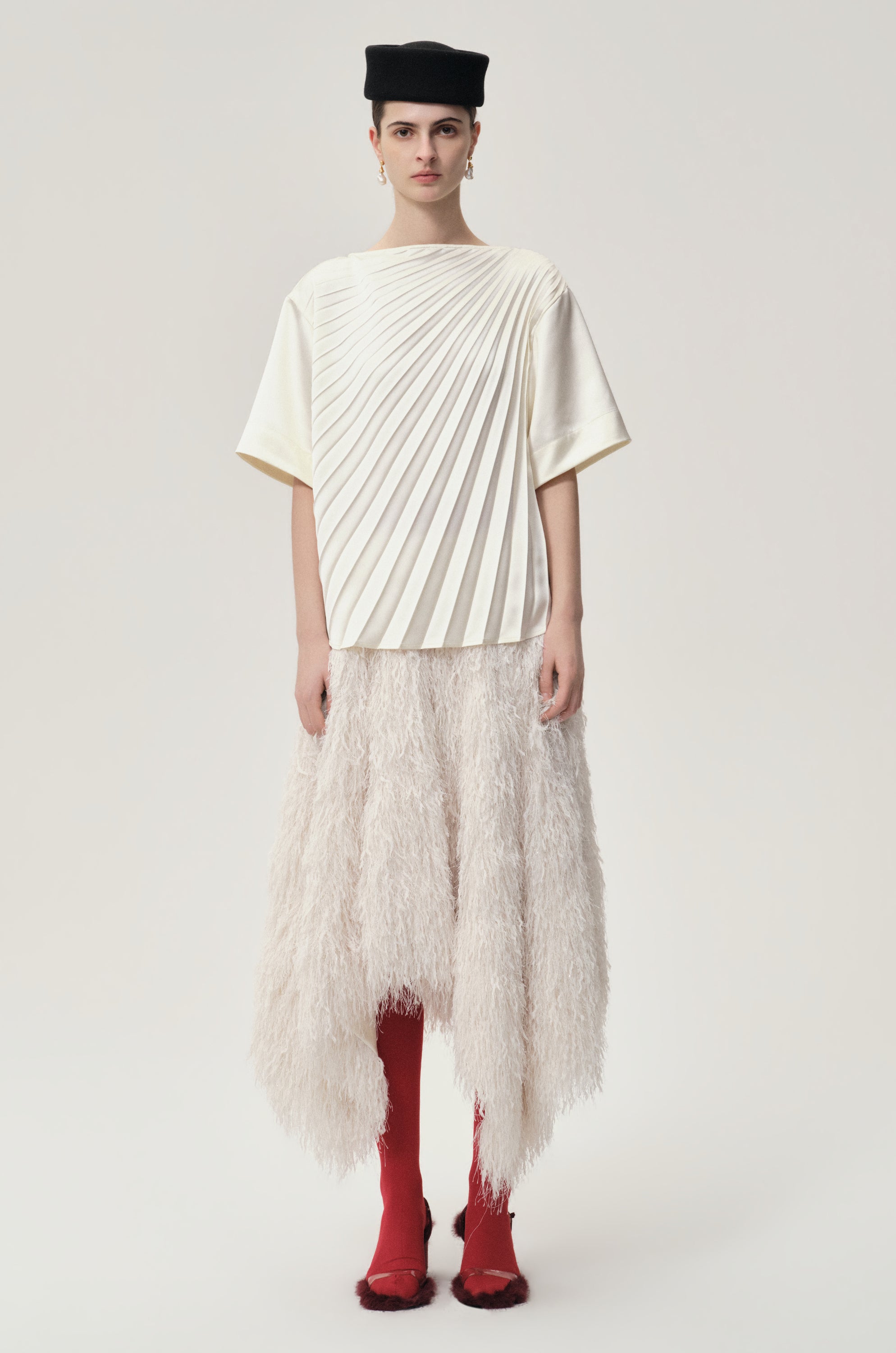 Asymmetrical Pleated Blouse Ecru