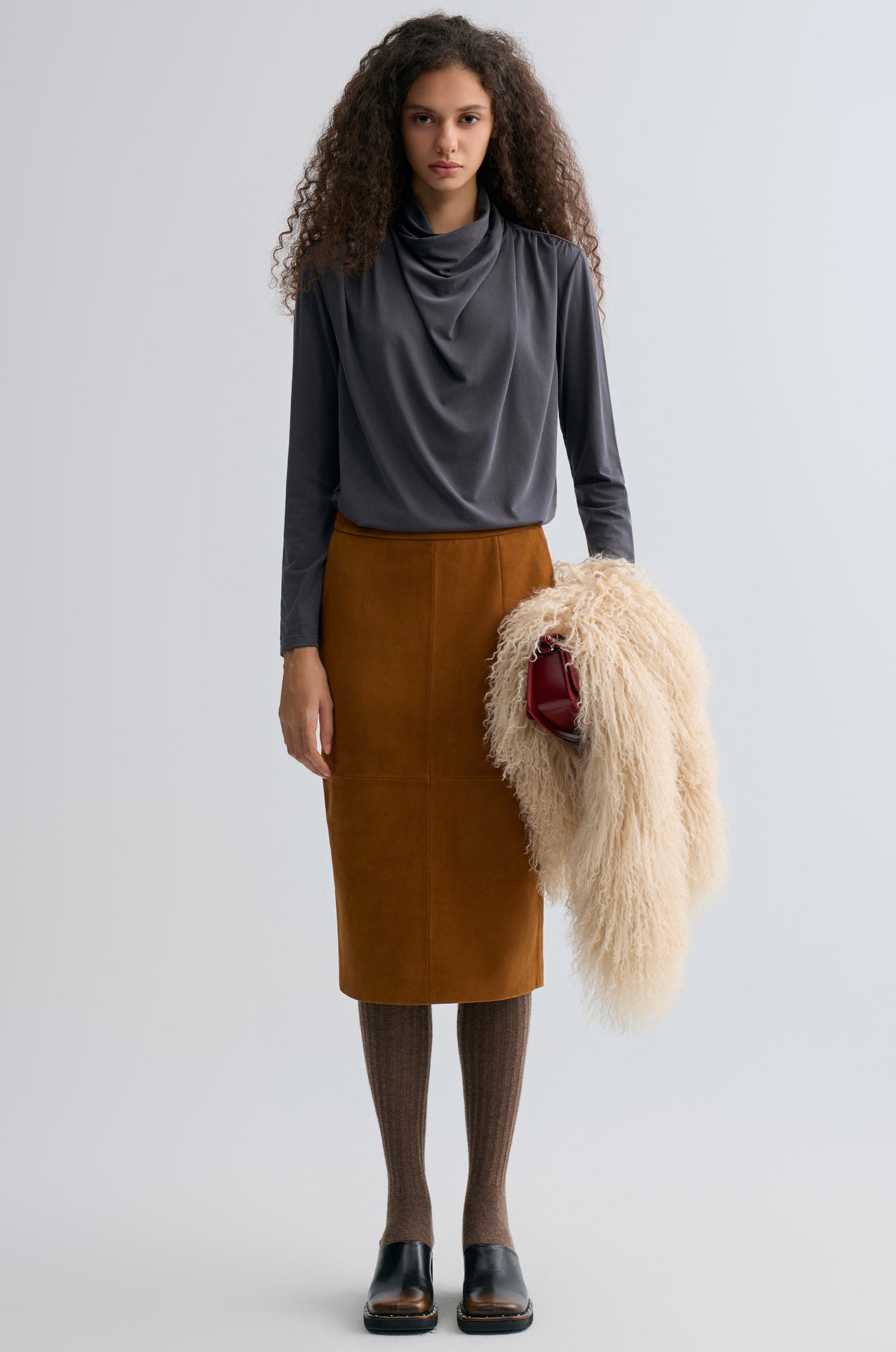 Cowl Jersey Top Heather Grey