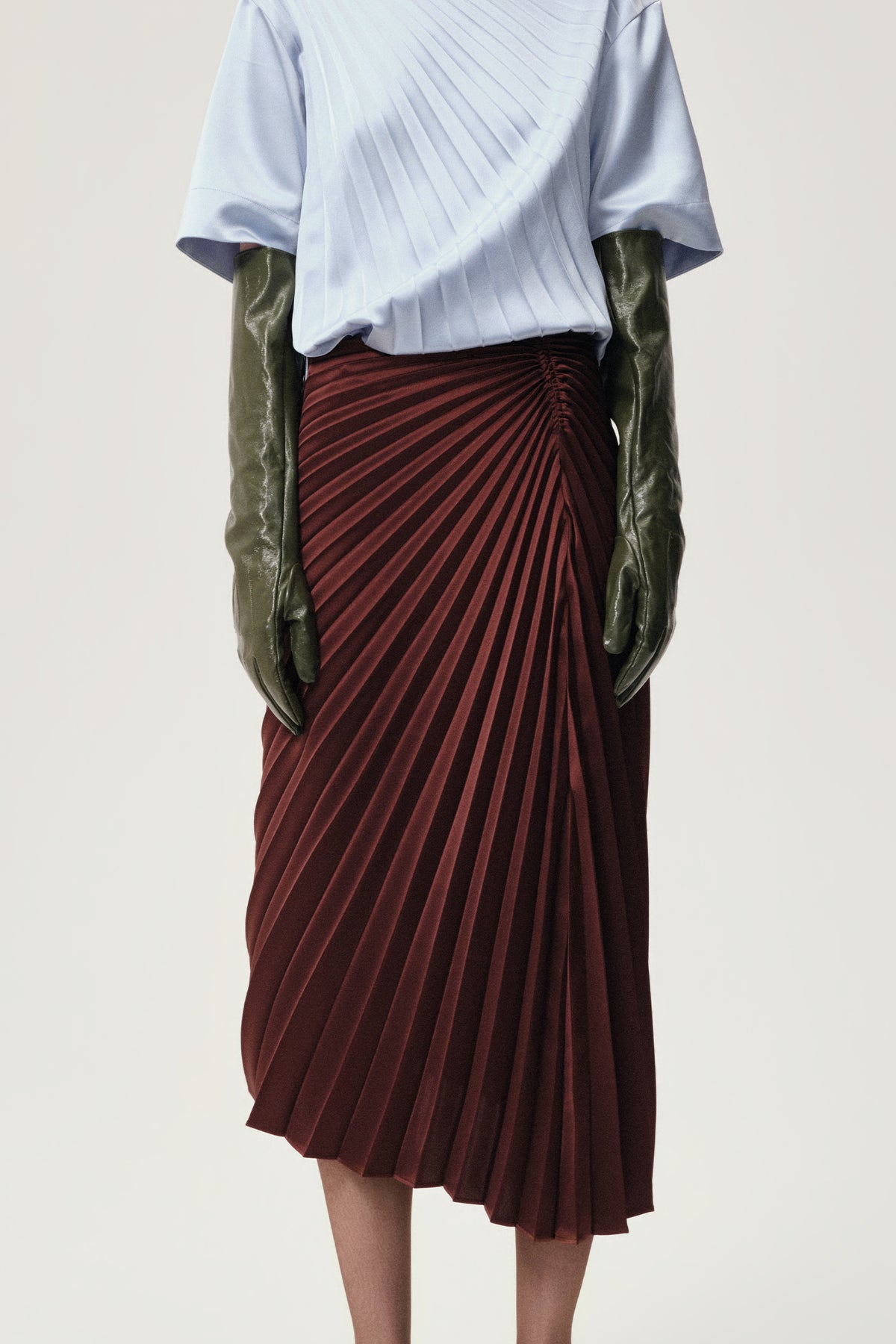Asymmetrical Pleated Skirt Maroon