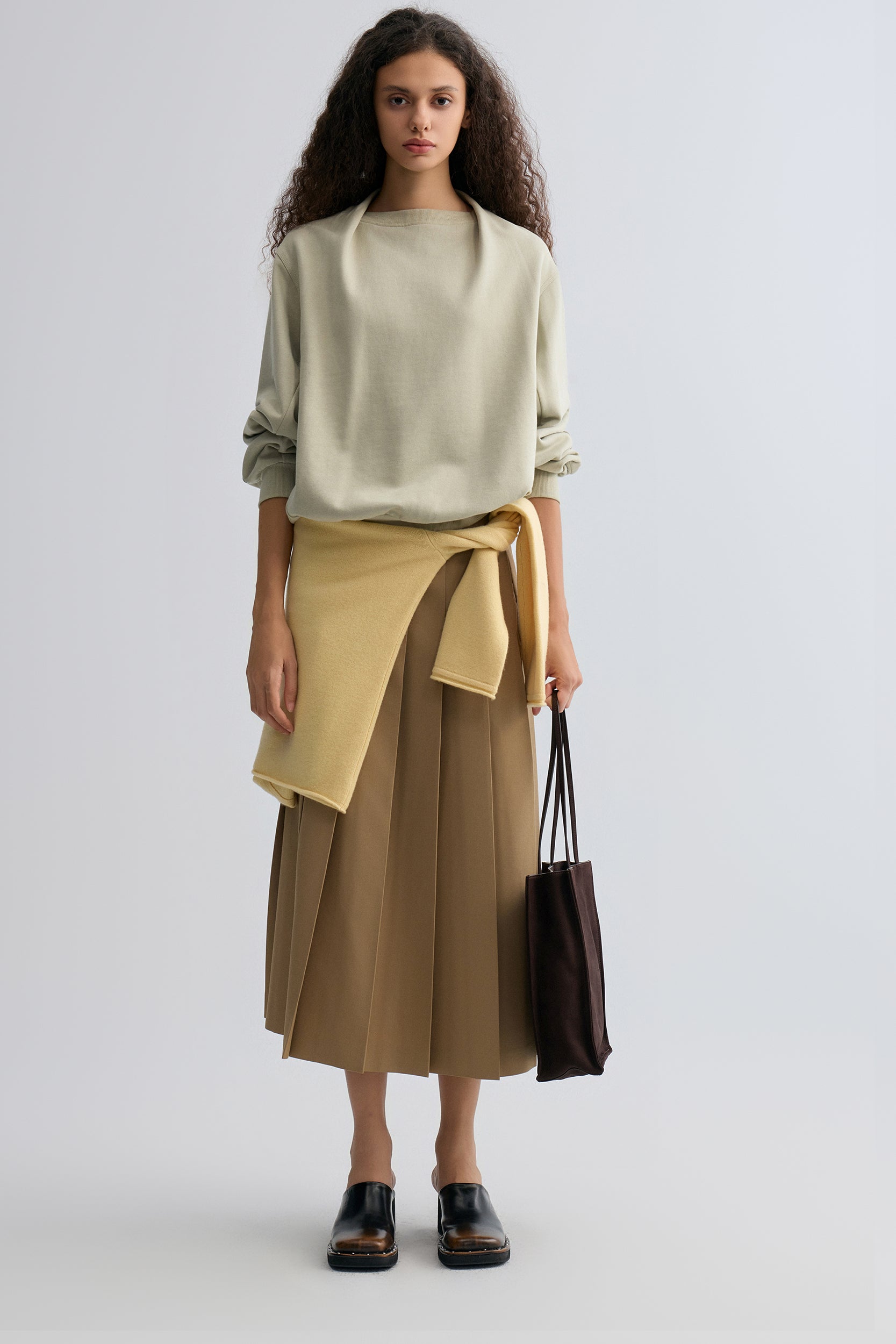 Cotton Panelled Sweater Stone Green