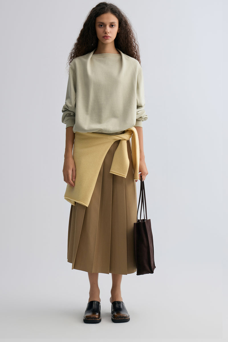 Cotton Panelled Sweater Stone Green