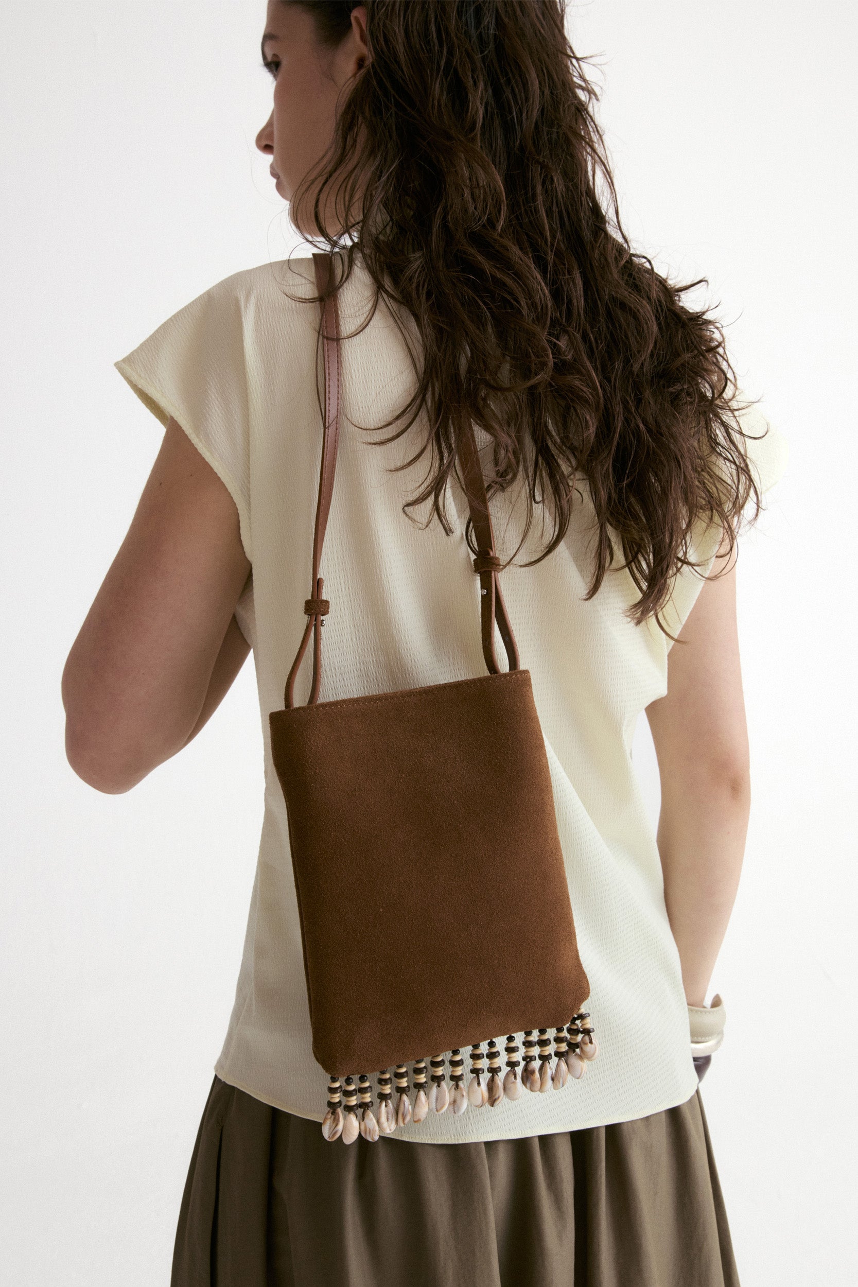 Majorelle Shell Suede Mini Bag-Camel Brown