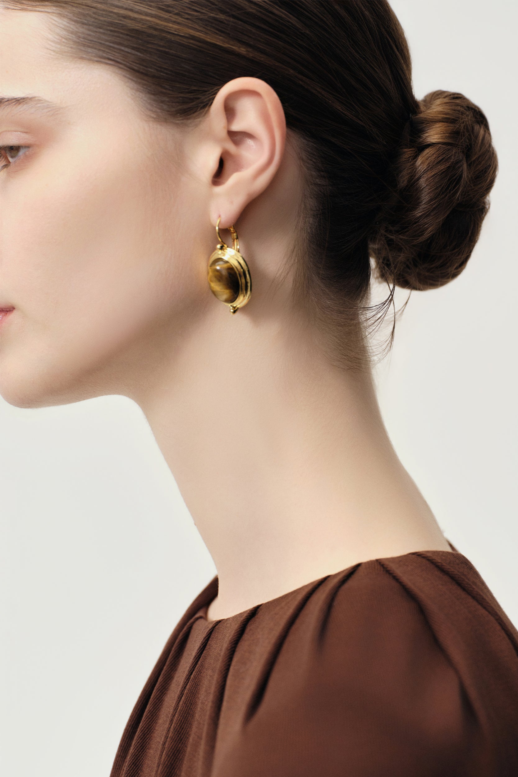 Gold-tone tiger's eye drop earrings