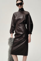 Sculptural Leather Dress Dark Brown