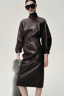 Sculptural Leather Dress Dark Brown
