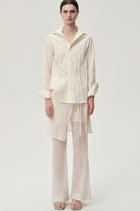 Crinkled Gauze Layered Skirt Trousers Ecru
